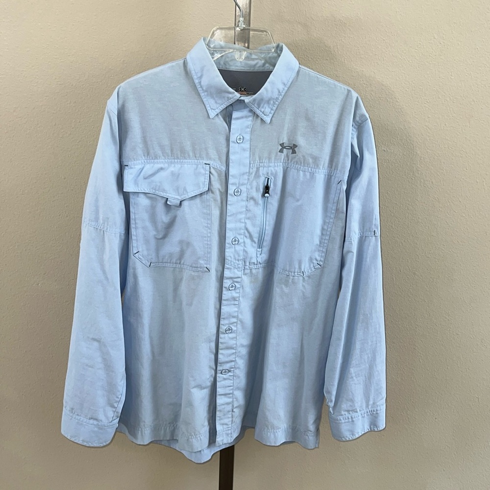 EUC Under Armour Blue Button Down Outdoor Shirt Lightweight Large